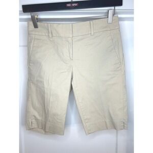 Ann Taylor Womens Khaki Chino Flat Front Bermuda Shorts 0 Stretch Beach Travel